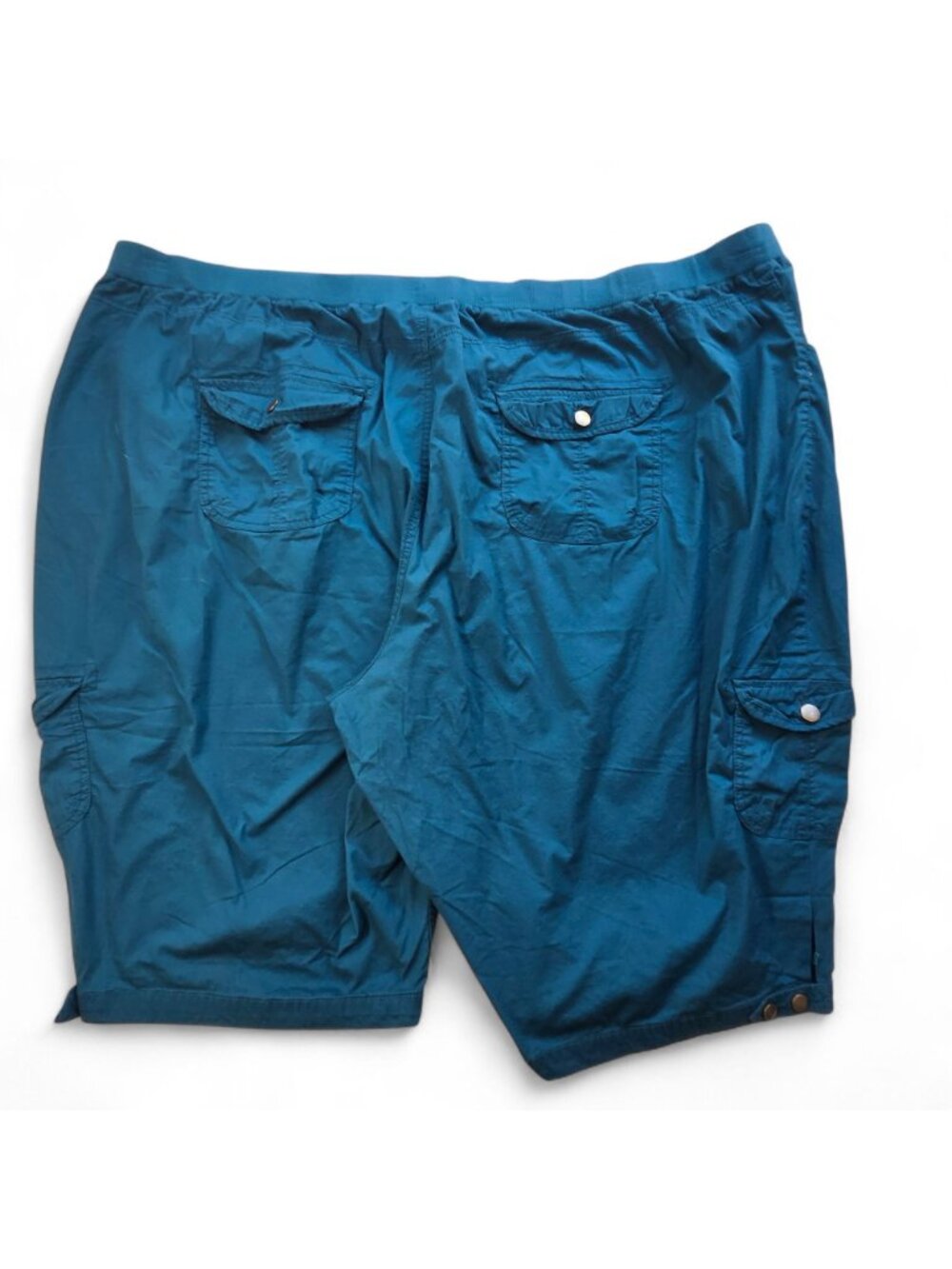 Liz & Me Womens Cargo Capri Pants Cropped Elastic Waist Teal 5X 100% Cotton - Picture 2 of 12